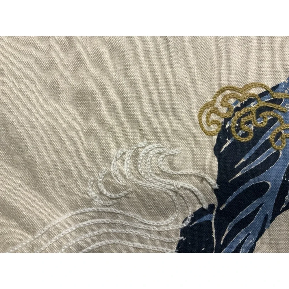 Japanese Style Red & Blue Koi Fish Embroidered Motifs Pillow Cover 26in X 15in